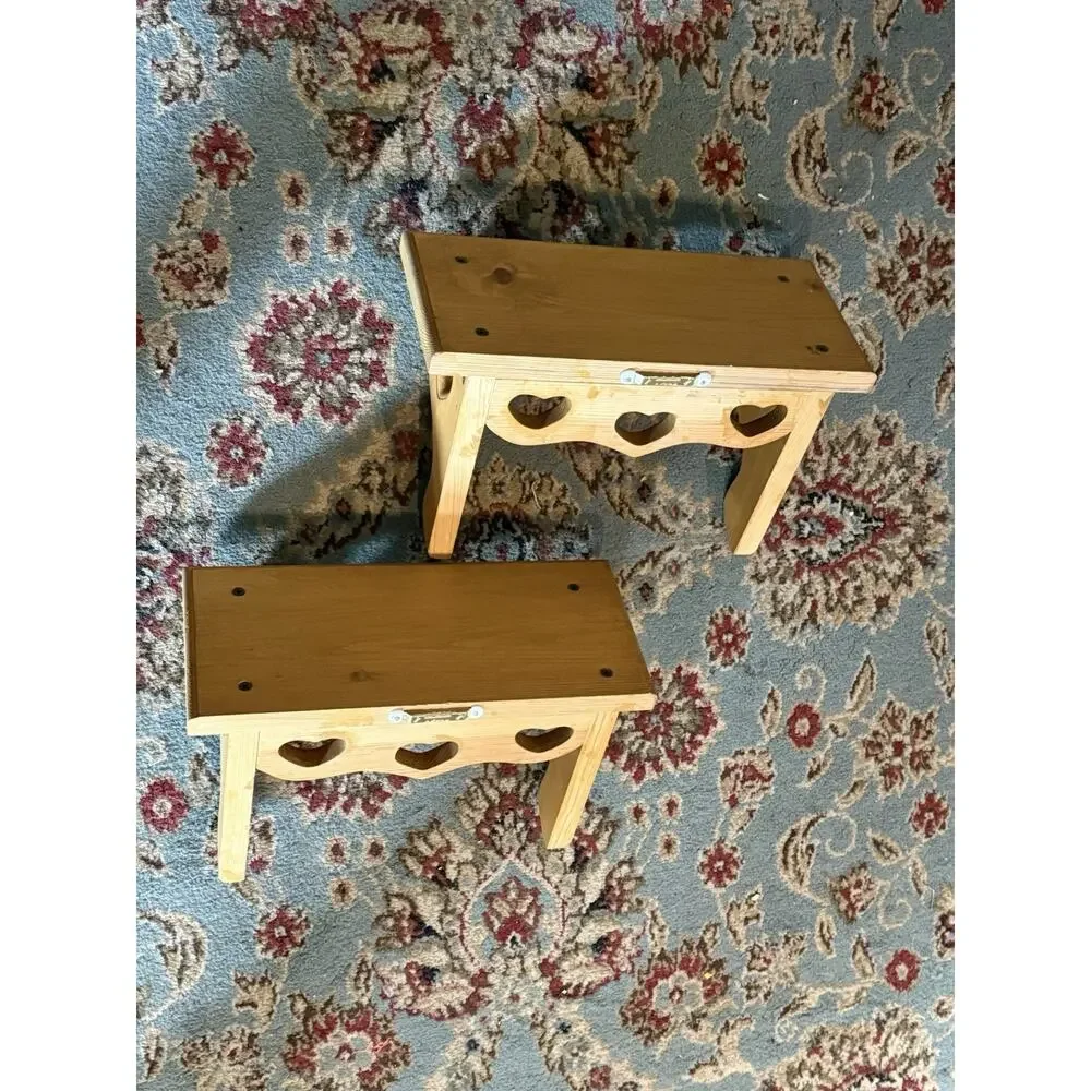 Pair Of Vintage Solid Wood Wall Shelf 5 Heart Cutouts Country Cottage 12x5x7